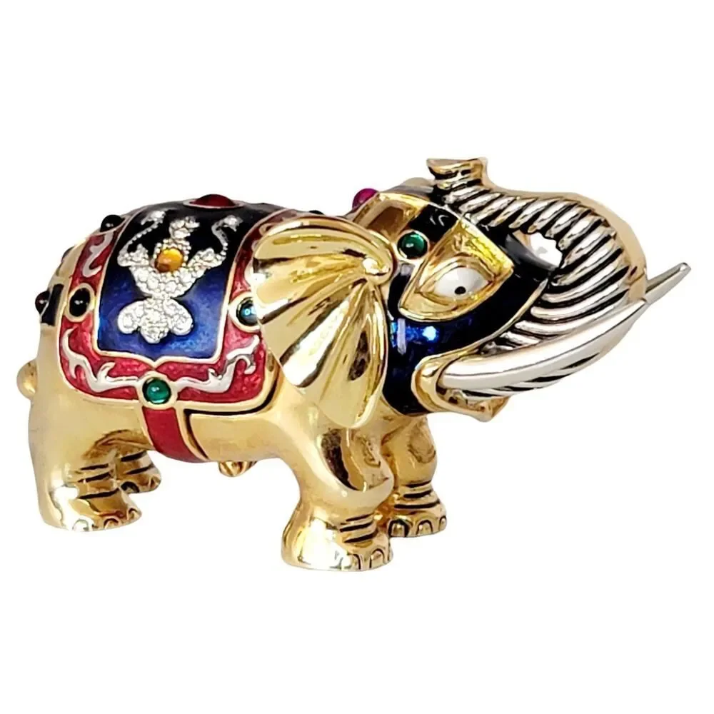 Vtg Trinket Jewelry Box Made with Swarovski Crystal Decorative Elephant Figurine